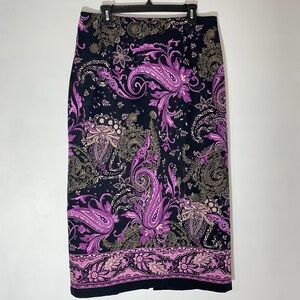 Briggs New York Purple & Black Paisley Pencil Skirt 16